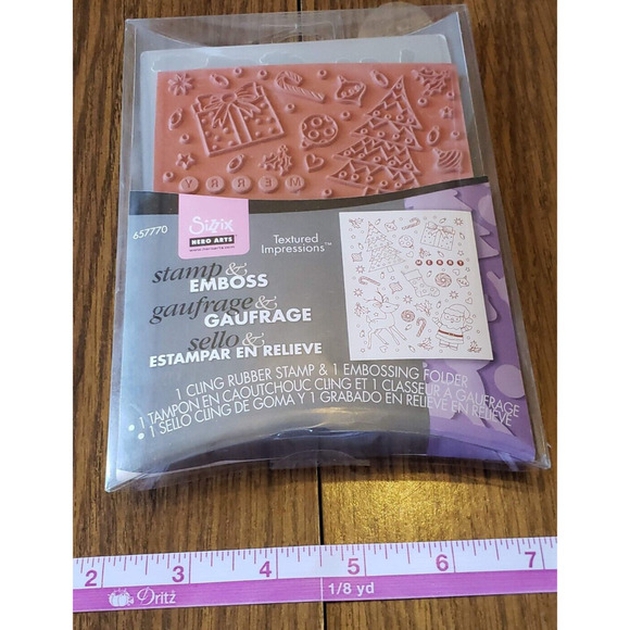 Sizzix / Hero Arts Stamp & Emboss Textured Background Merry Christmas Set - Picture 2 of 5